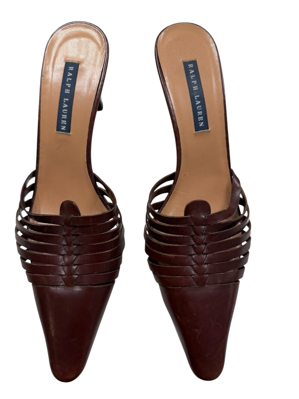 Vintage Dark Brown Leather Ralph Lauren Pointed-Toe Mule Heels